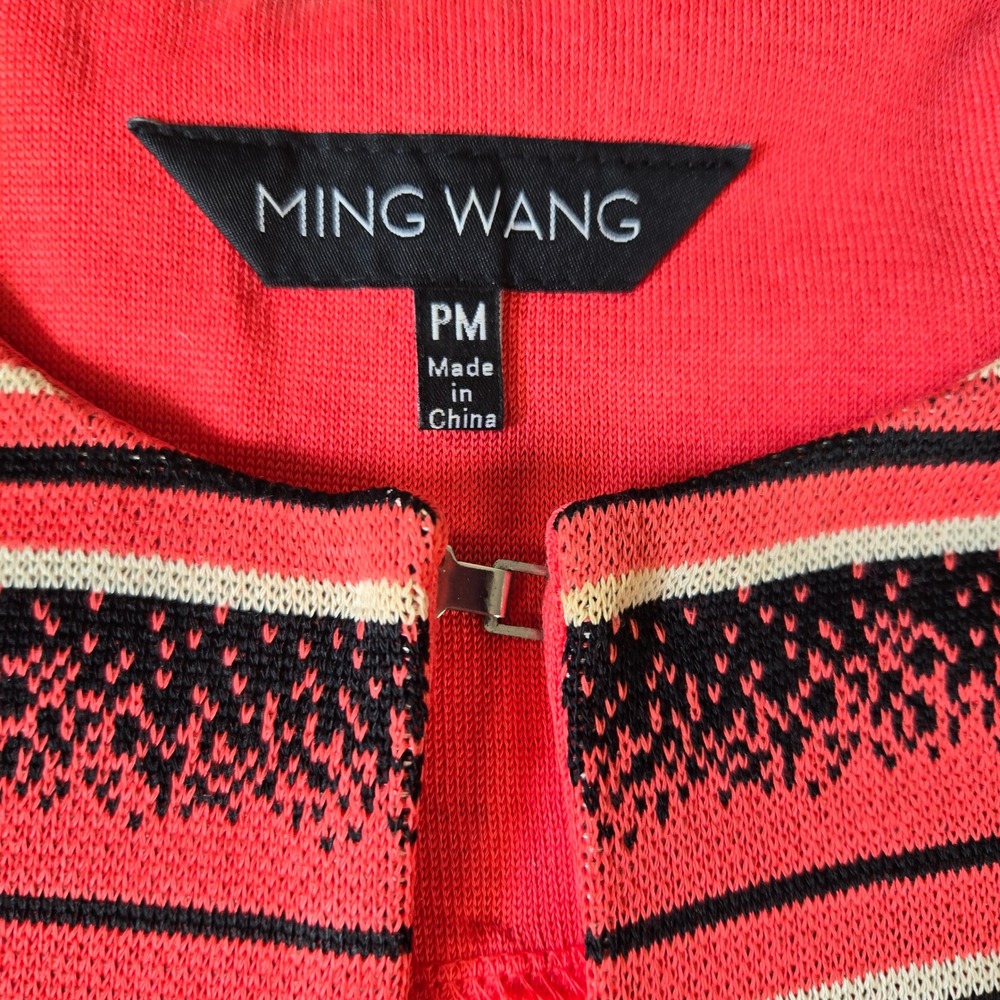 Ming Wang PM Petite Med Coral Pink Black Knit Jacket Open Front Career - Picture 5 of 7